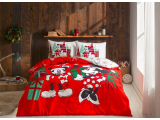 Set lenjerie de pat Ranforce "Minnie&Mickey Christmas" p/u 2 pers., 200*220 cm, Rosu, 4 pcs